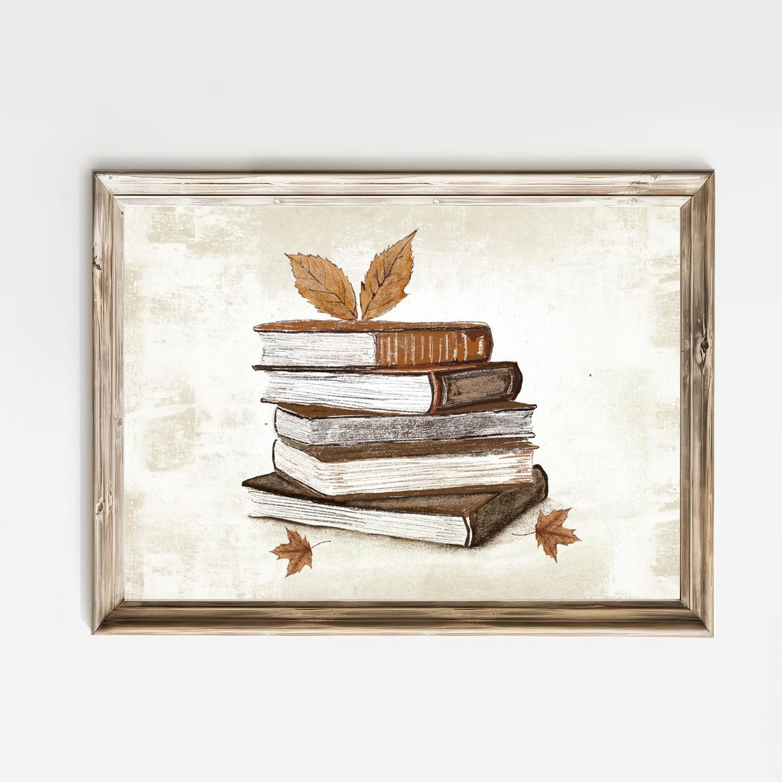 Stack of Vintage Books With Autumn Leaves Fall Home Decor Poster