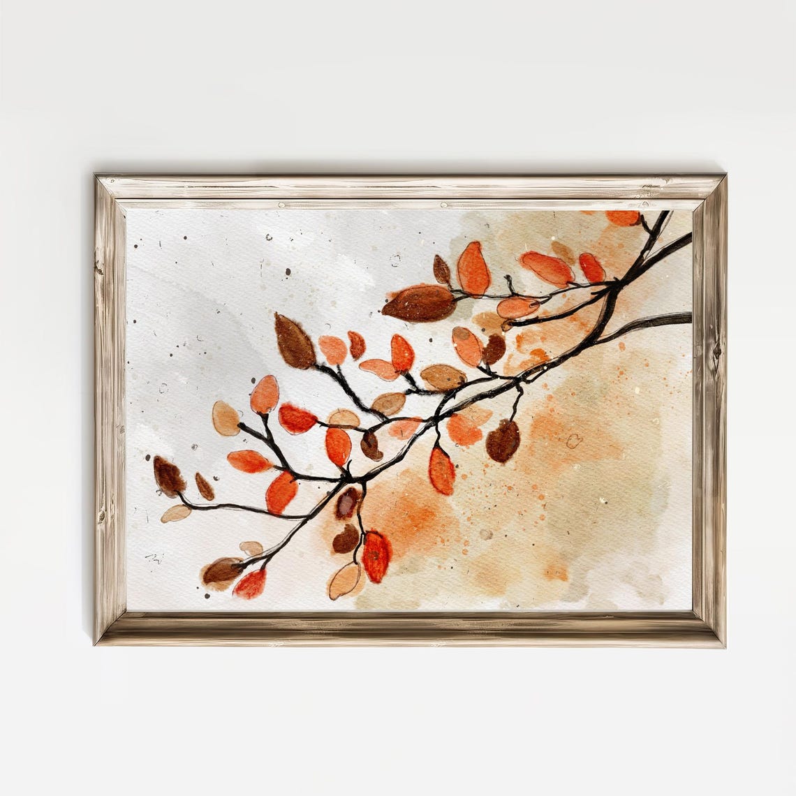 Rust Orange Autumn Branch Watercolor Warm Fall Foliage Poster