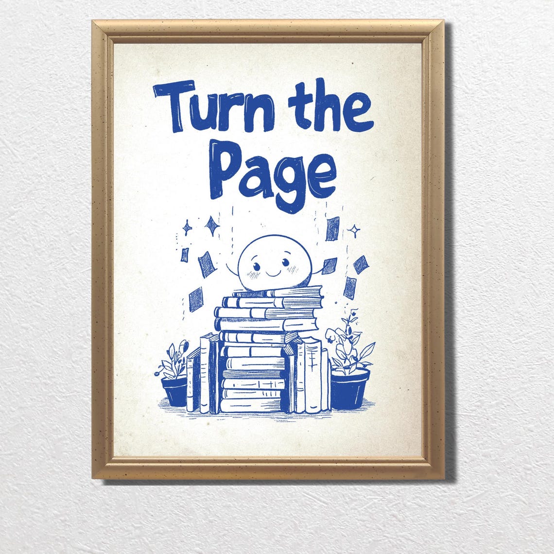 Turn the Page Smiling Book Stack Reading Motivational Quote Poster - Image 3