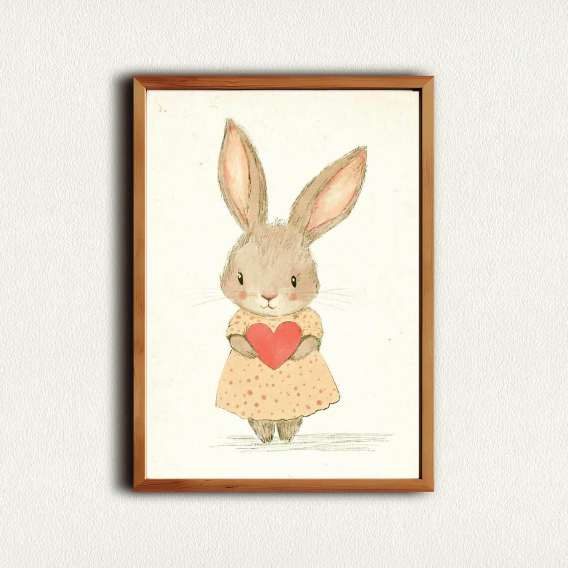 Cute Bunny in Polka Dot Dress Holding Red Heart Nursery Poster - Image 4