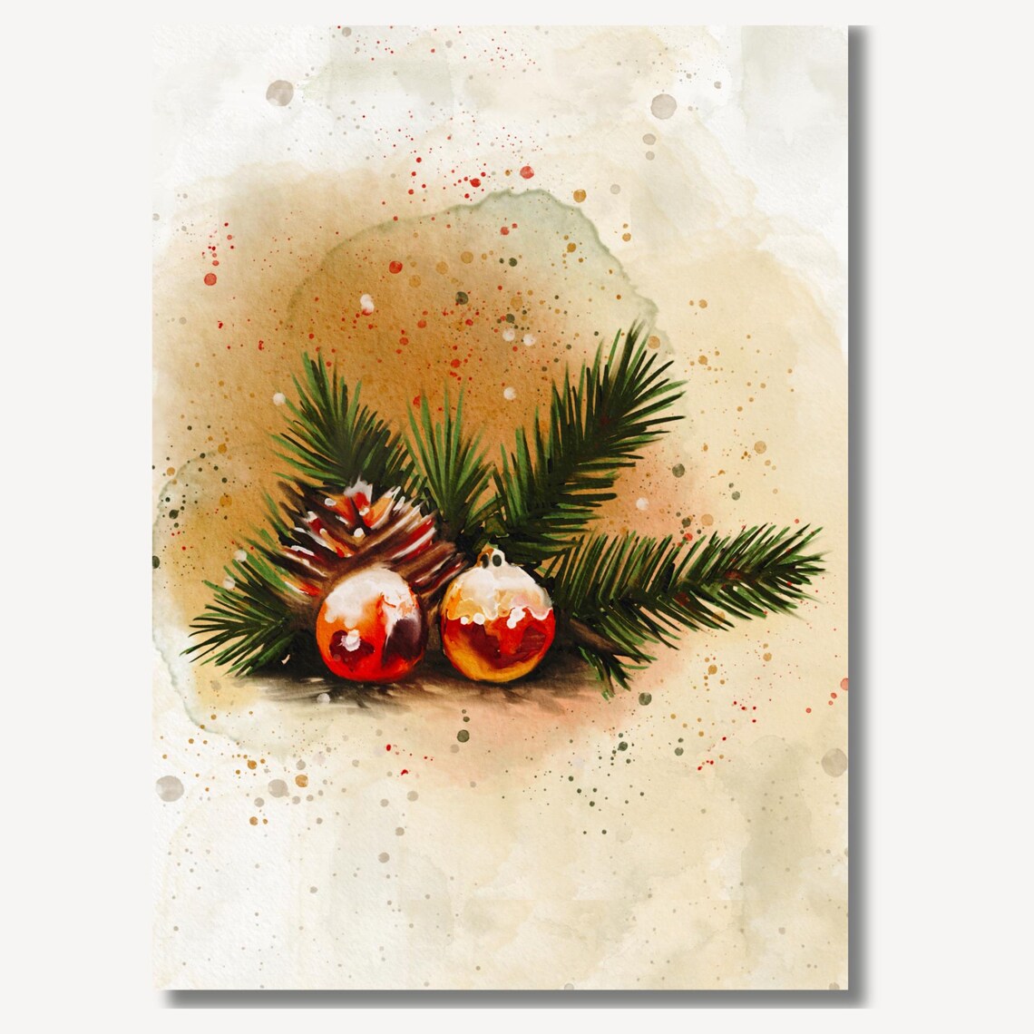Christmas Baubles Pinecones And Pine Watercolor Holiday Still Life Poster - Image 2