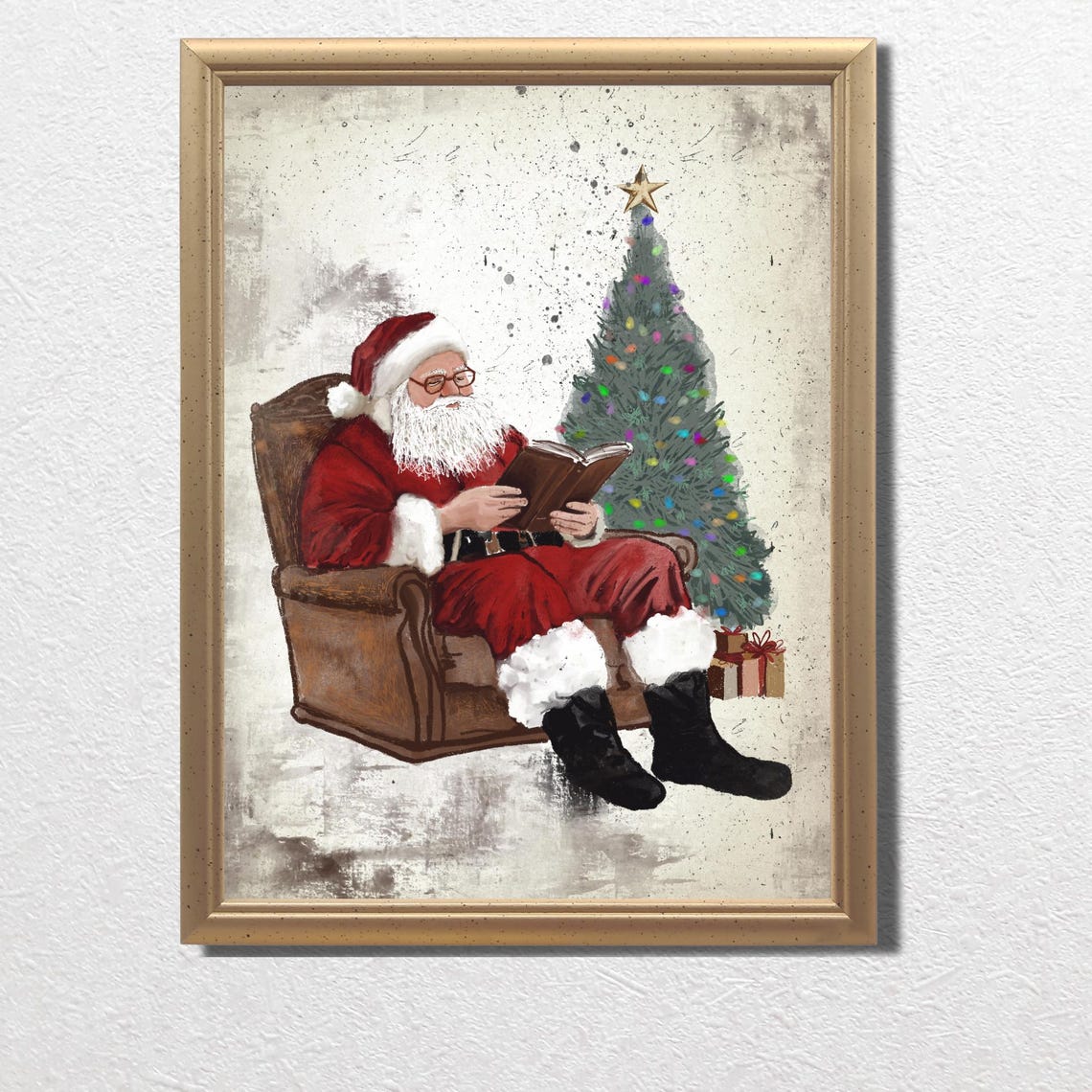 Father Christmas Reading by Christmas Tree Vintage Art Print - Image 3
