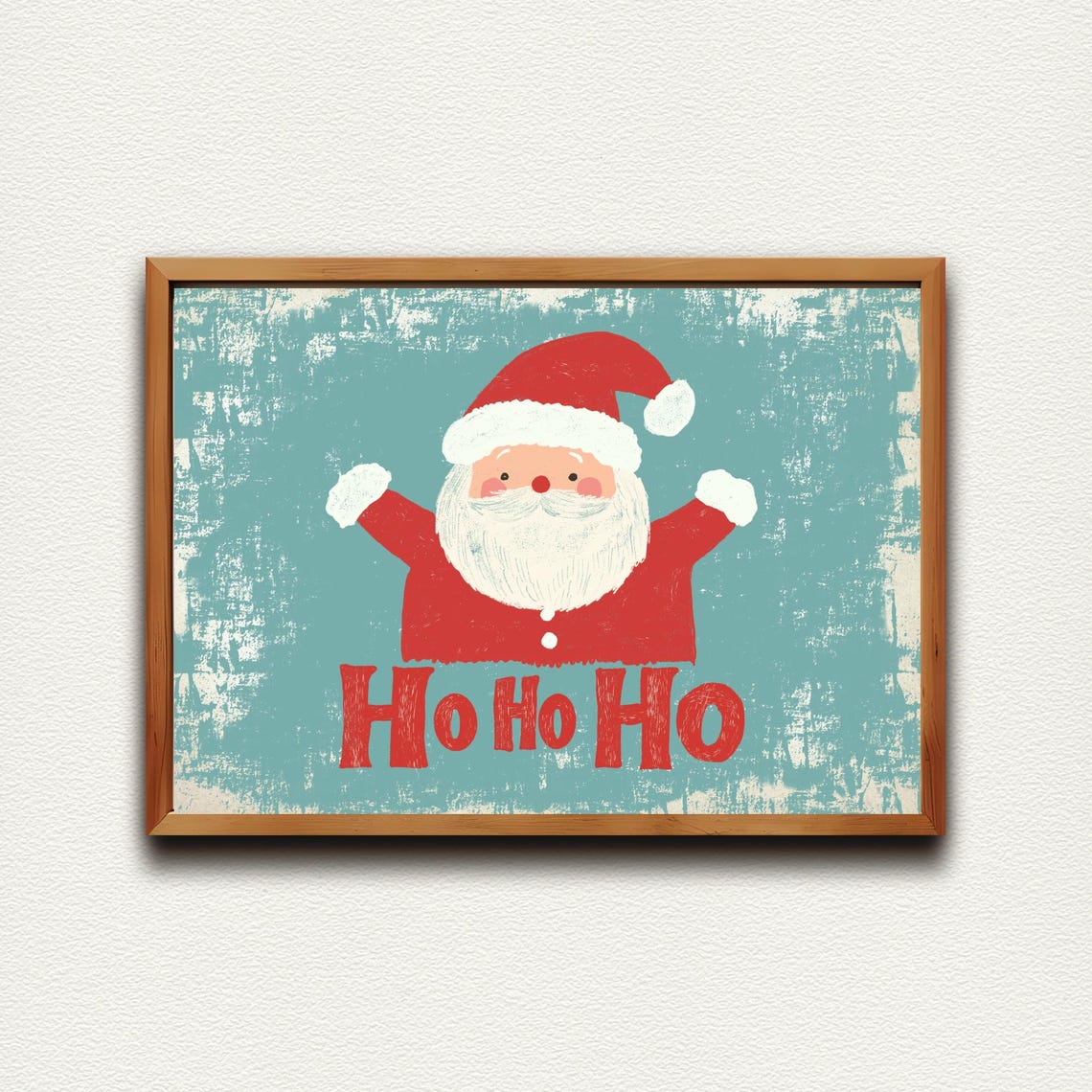 Joyful Retro Santa Claus Ho Ho Ho Distressed Teal Christmas Poster - Image 4