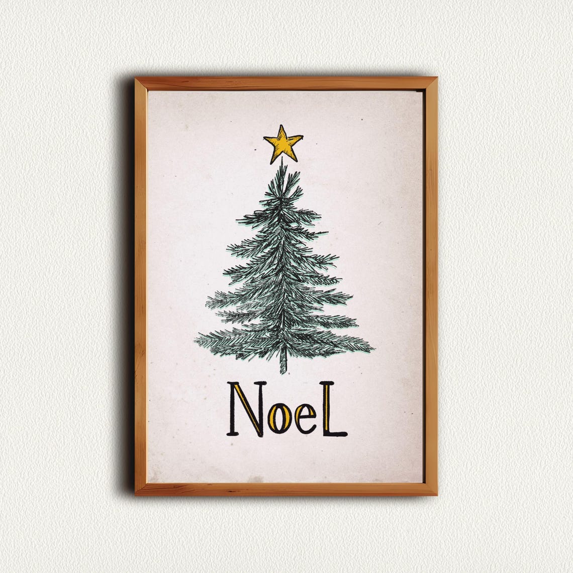 Noel Christmas Tree Sketch With Gold Star In Vintage Style Poster - Image 3