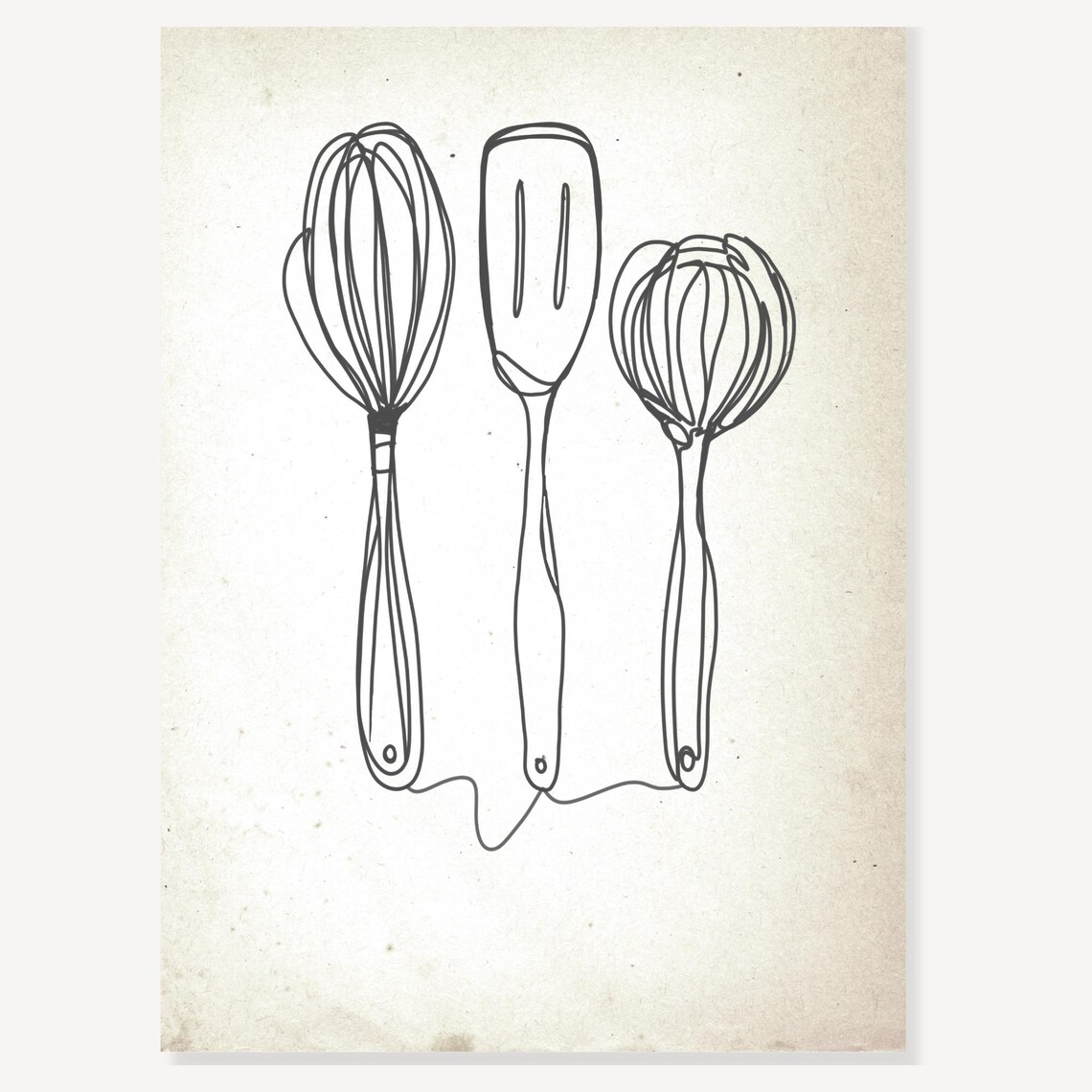 Kitchen Utensils Line Drawing, Kitchen Art Print - Image 2