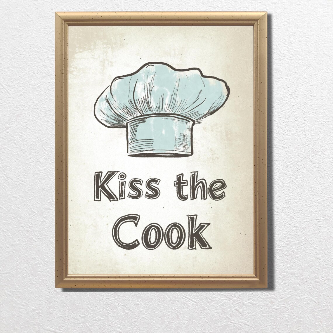 Kiss The Cook Watercolor Chef Hat Funny Kitchen Quote Poster - Image 3