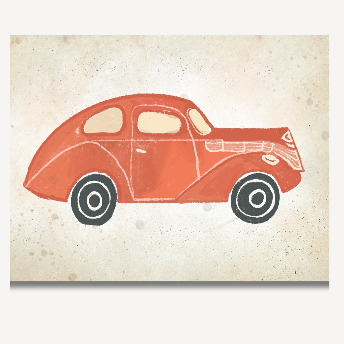 Bold Vintage Red Classic Car Painted Nursery Illustration Poster - Image 4