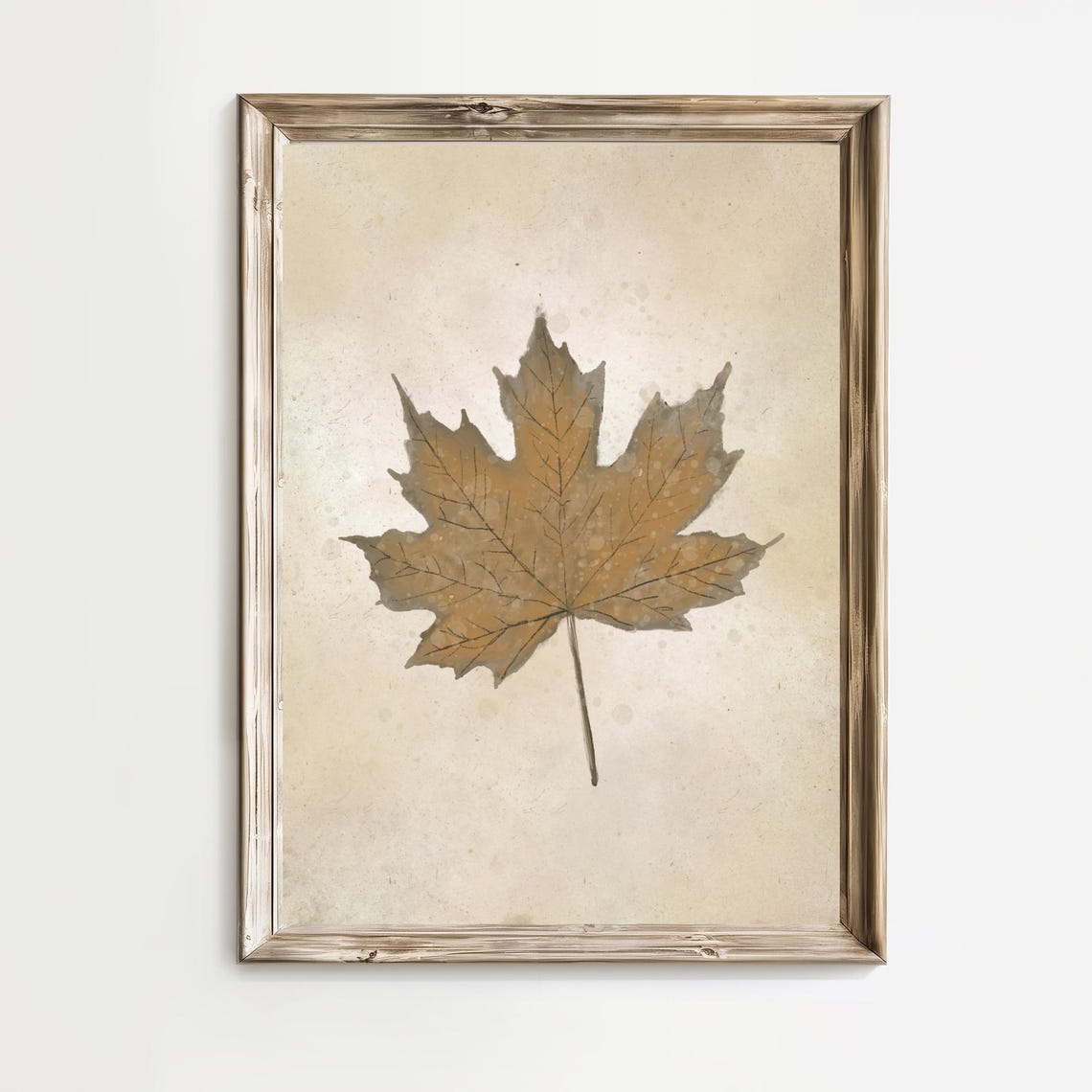 Golden Brown Maple Leaf Single Leaf Vintage Botanical Wall Art