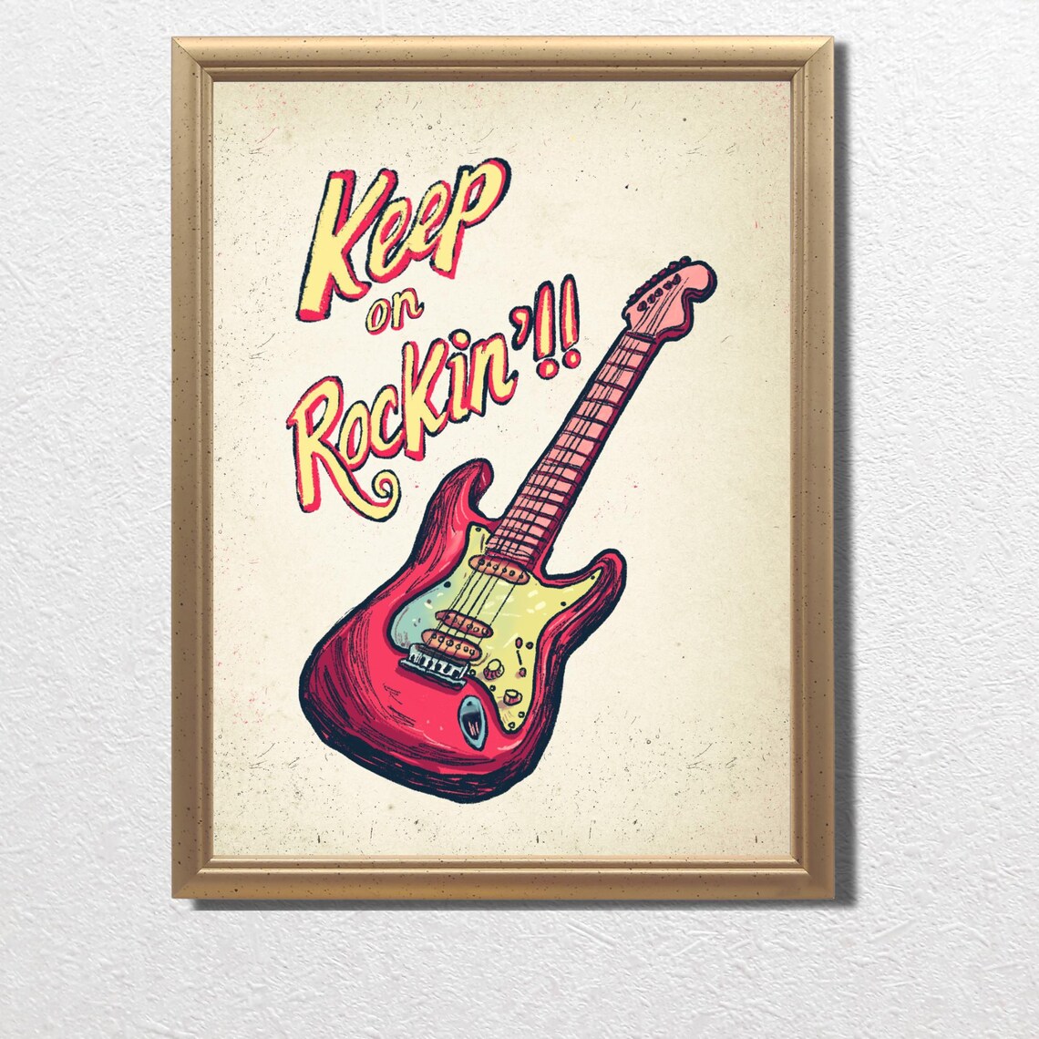 Keep on Rockin Red Electric Guitar Retro Music Quote Wall Poster - Image 3
