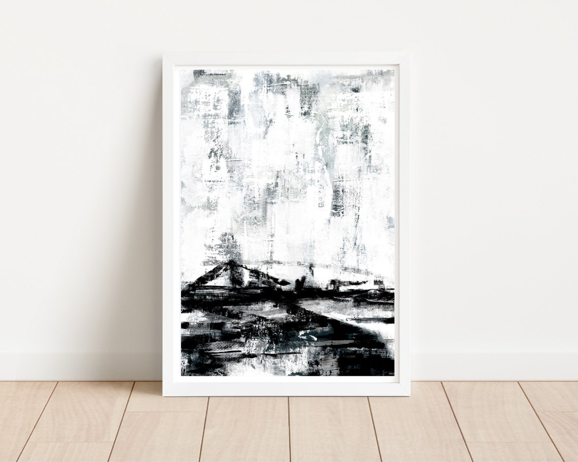Large Bold Black and White Abstract Brushstroke Modern Art Print