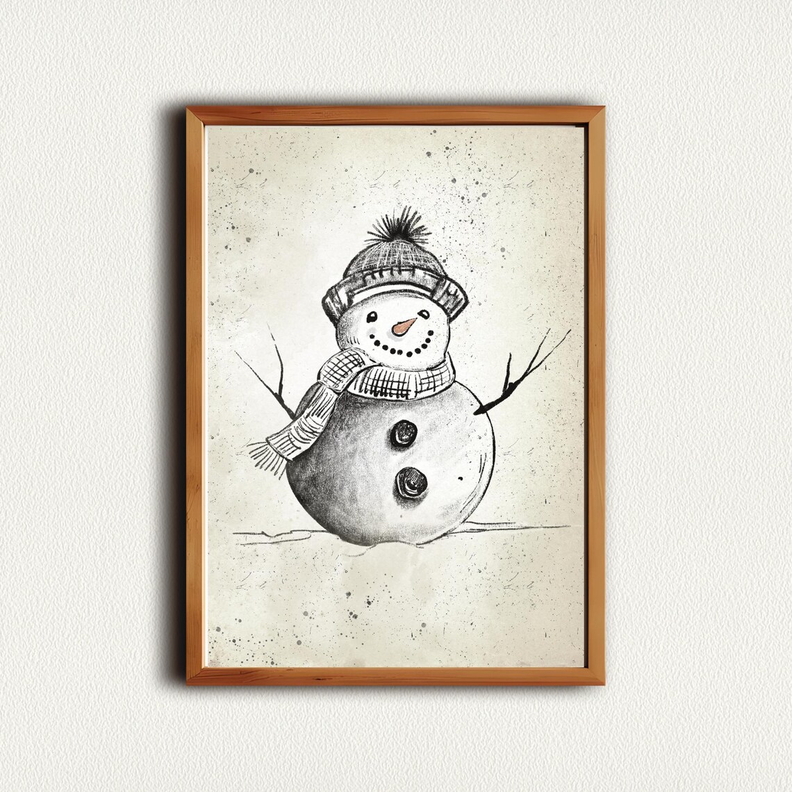 Snowman in Knit Pom Hat and Cozy Plaid Scarf Vintage Art Poster - Image 4