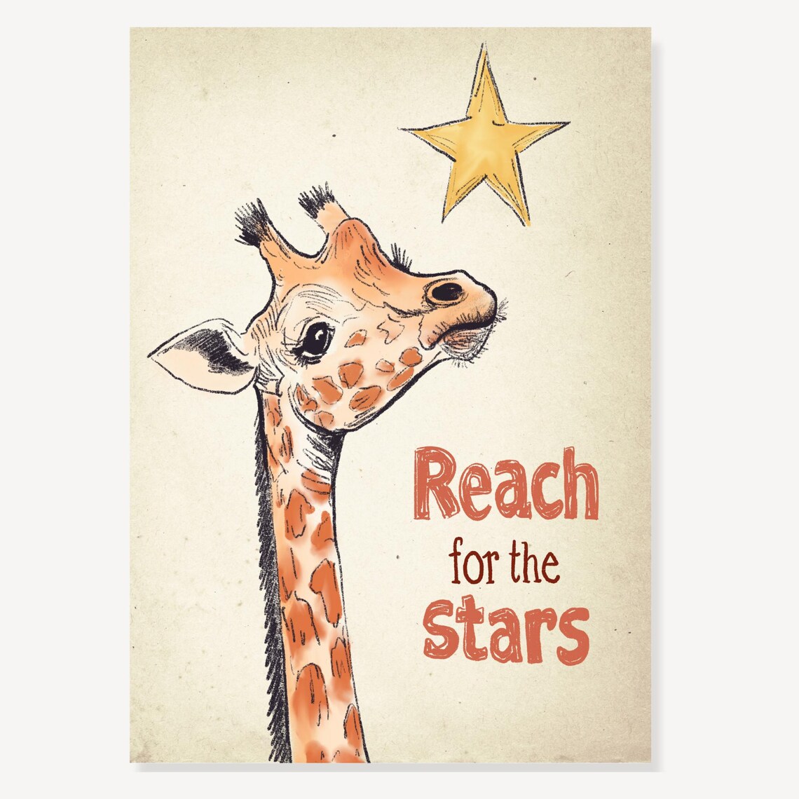 Reach for the Stars Cute Giraffe Kids Room Motivational Quote Poster - Image 2
