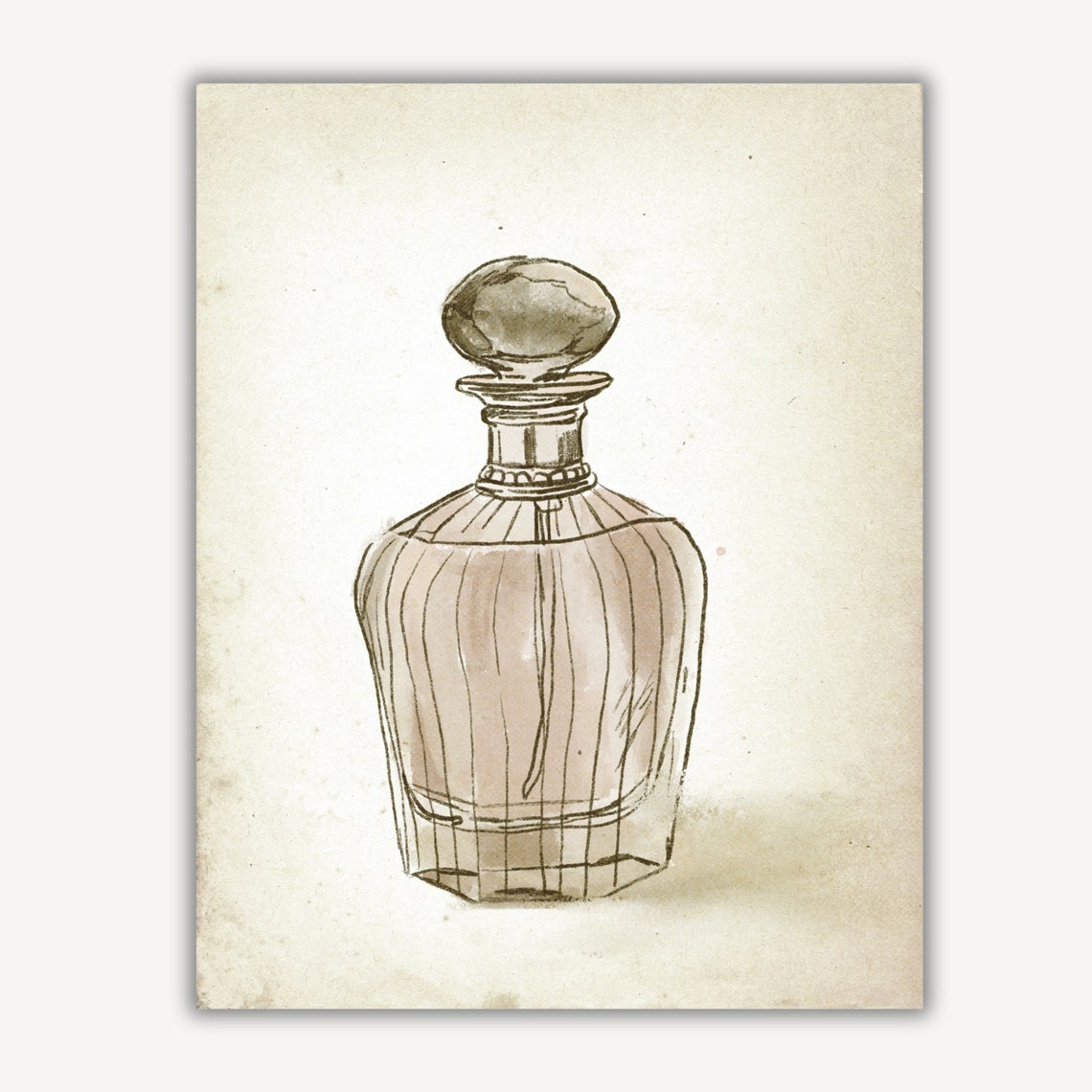 Antique Glass Perfume Bottle Decanter Vintage Ink Sketch Print - Image 3