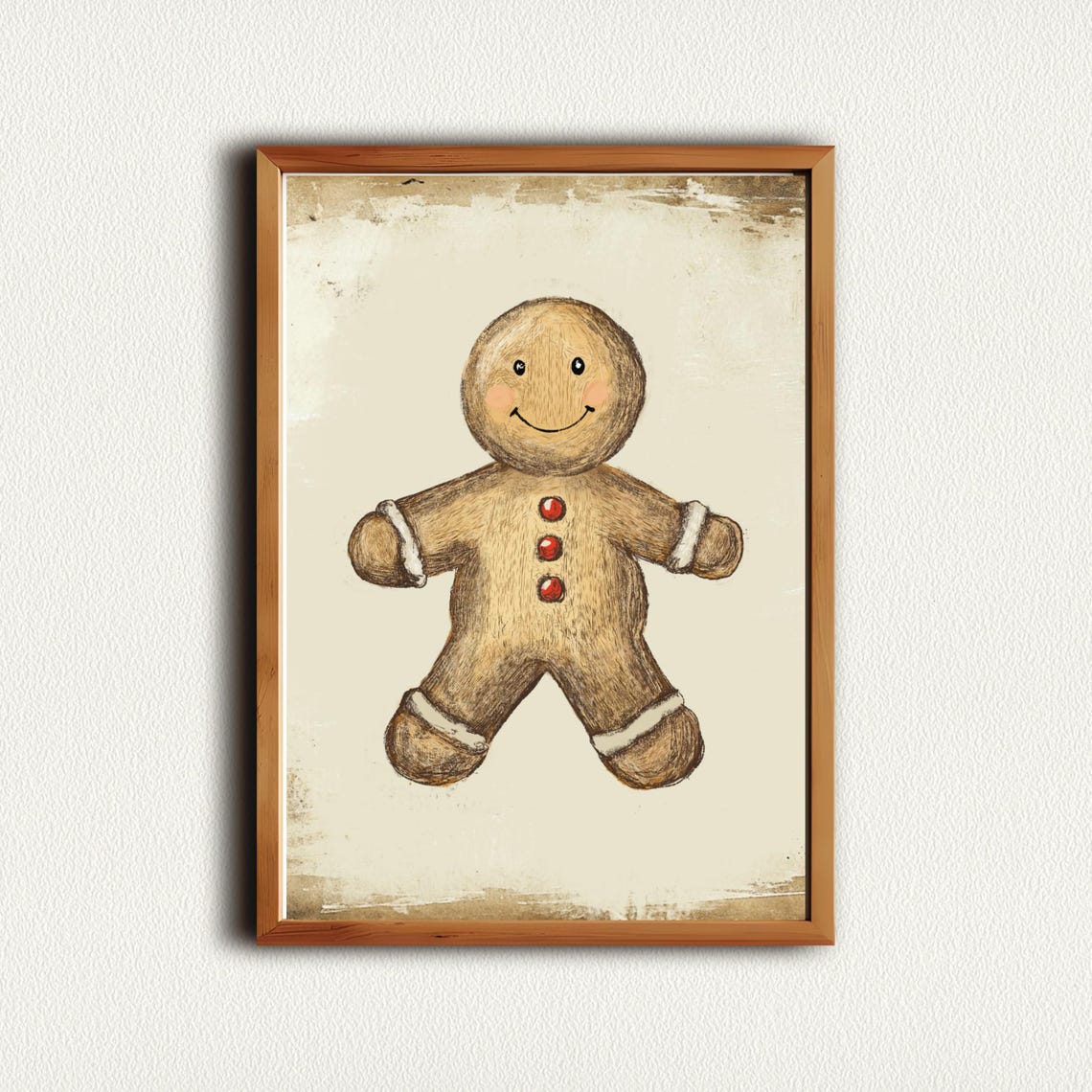 Smiling Gingerbread Man Cookie With Red Buttons Vintage Poster - Image 4