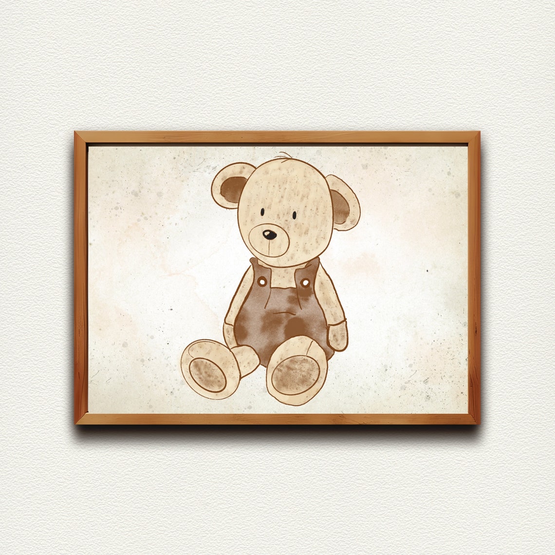 Teddy Bear Wearing Brown Overalls Sitting Vintage Art Poster - Image 3