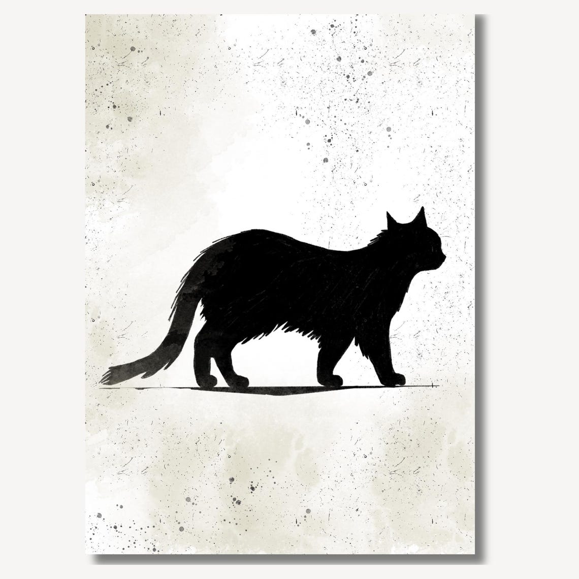 Black Cat Silhouette Walking Gracefully Moody Ink Art Poster - Image 2