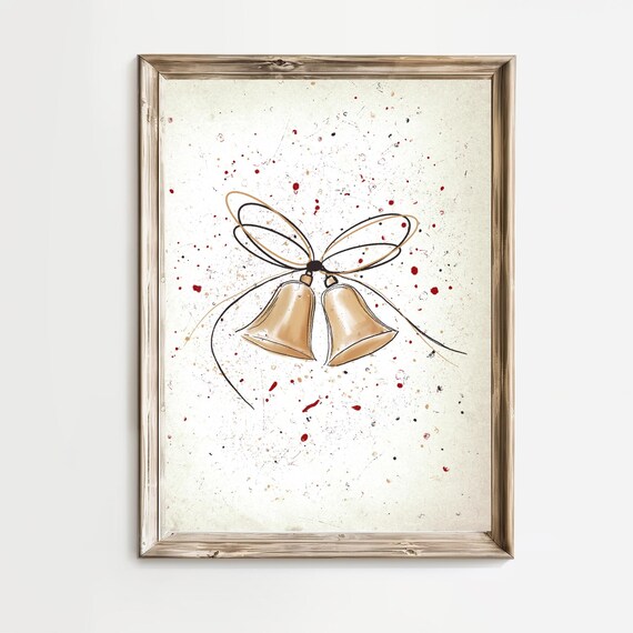 Golden Christmas Bells Watercolor In Vintage Holiday Style Poster