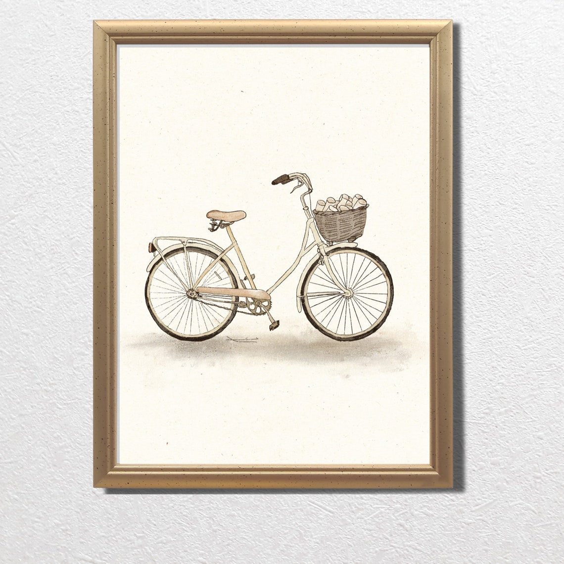 Vintage Bicycle With Wicker Basket Sketch For Nursery Room Poster - Image 3