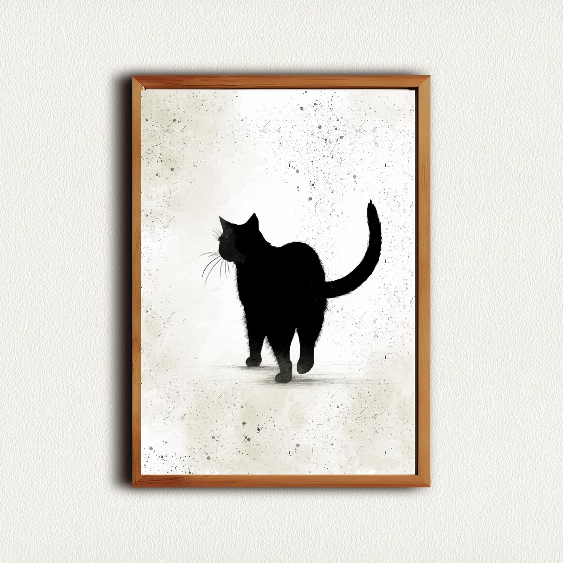 Black Cat Standing and Gazing Up Elegant Ink Silhouette Poster - Image 5