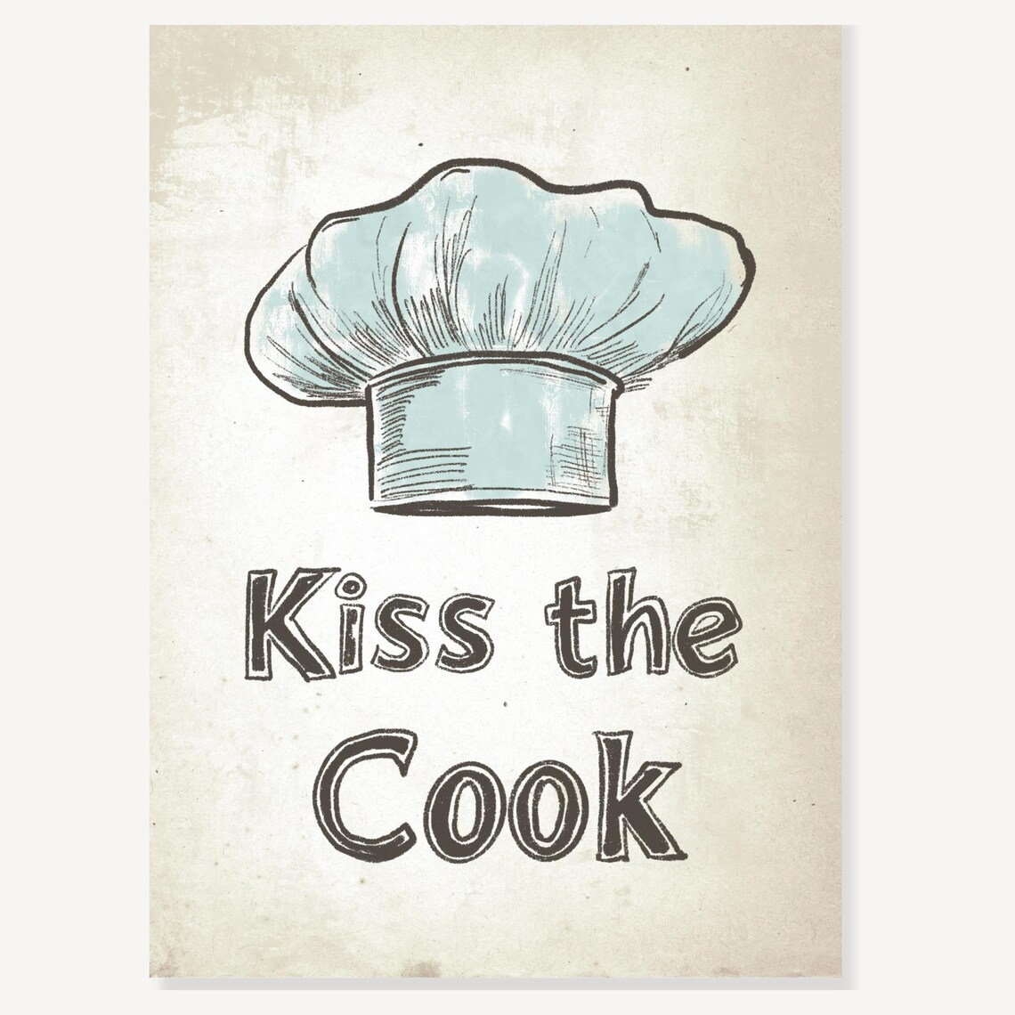 Kiss The Cook Watercolor Chef Hat Funny Kitchen Quote Poster - Image 2