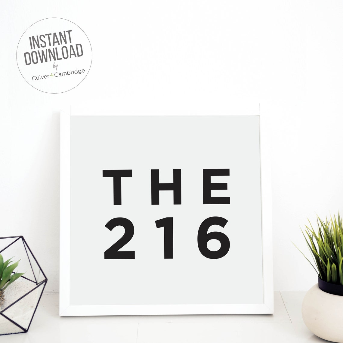 The 216 Cleveland Ohio Area Code Bold Black White Typography Print - Image 2