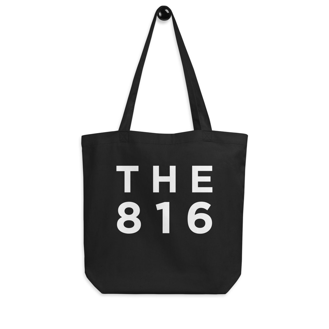 The 816 Kansas City Black Tote Bag with Bold White Letter Print - Image 4