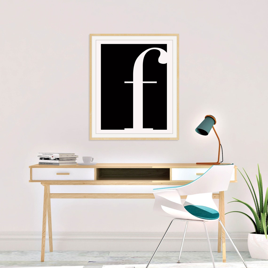 Letter F Serif Typography Black Square Modern Minimalist Wall Art - Image 3