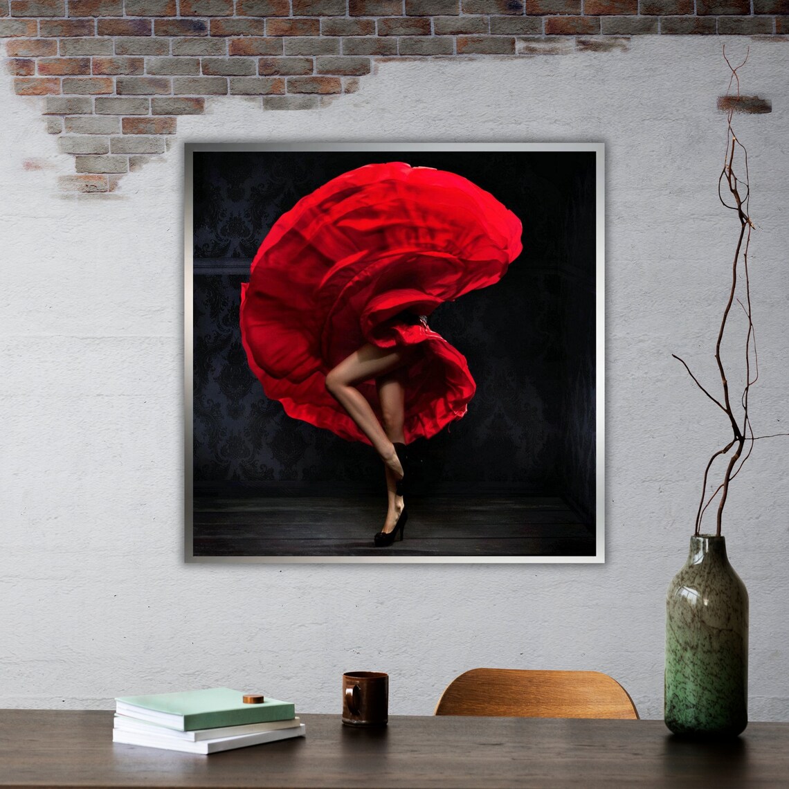 Flamenco Dancer Dramatic Red Skirt Twirl Motion Dance Photography Art Print - Image 2