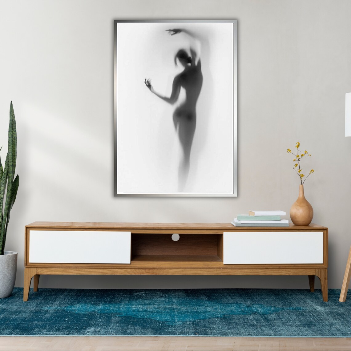 Blurred Dancing Woman Silhouette Behind Glass Black And White Art Poster - Image 2