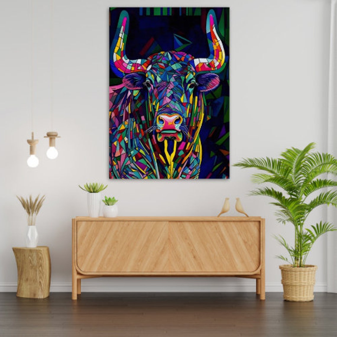Bull Wall Art Ready To Hang Wildlife Gift Western Decor Farmhouse Wall Decor - Image 4