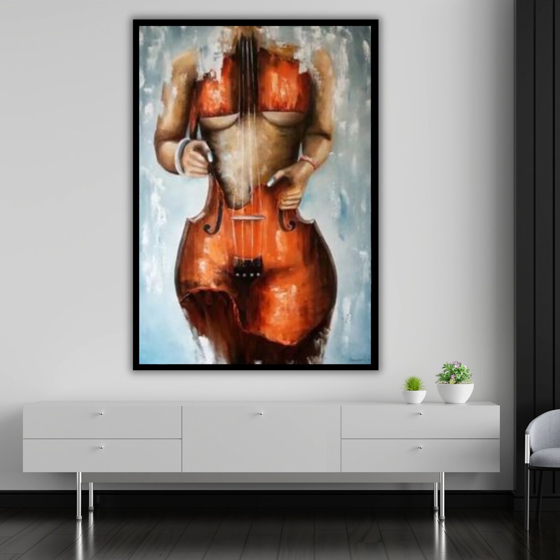 Woman Torso Violin Surreal Music Art Orange Body Instrument Painting Art Print - Image 5
