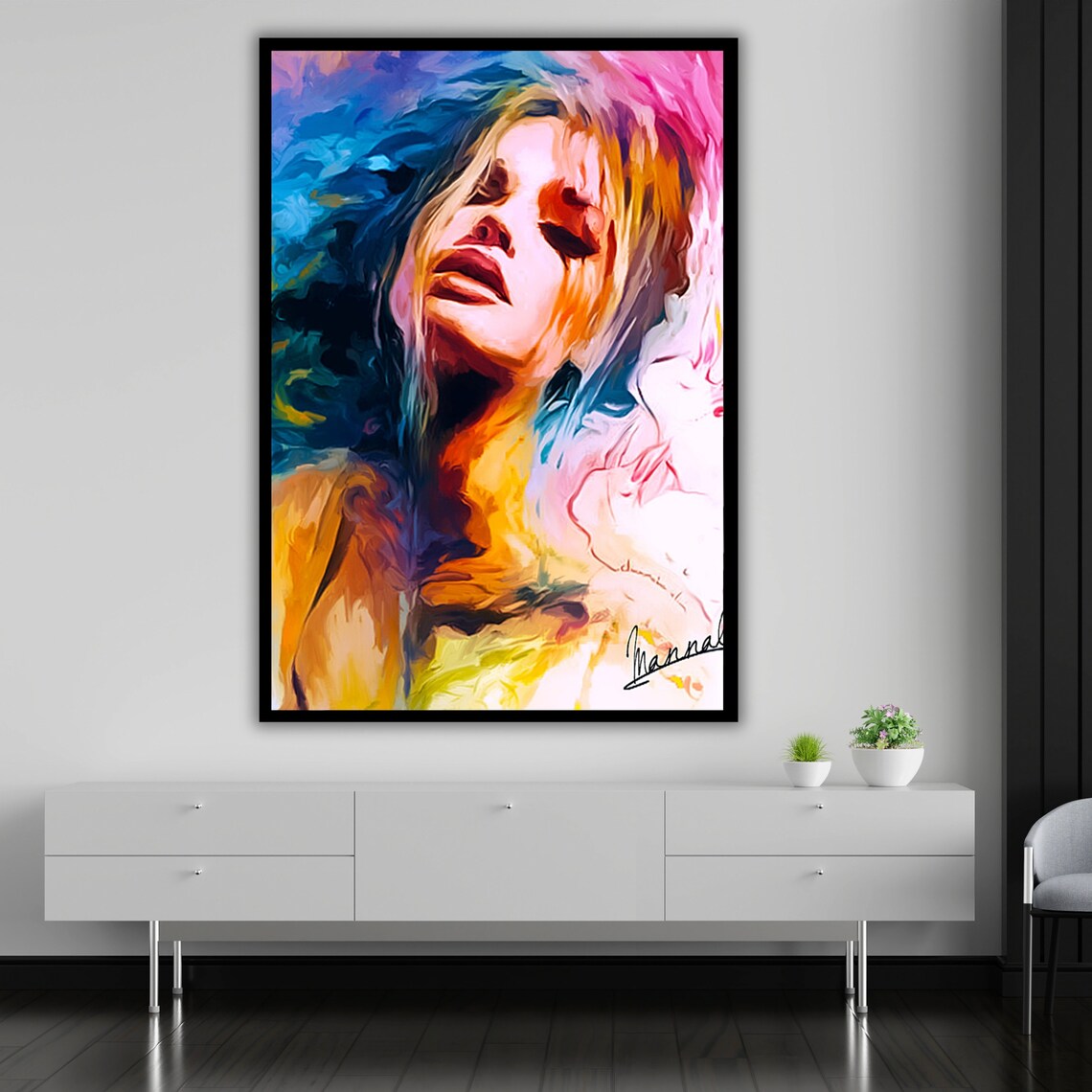 Colorful Abstract Woman Portrait Flowing Rainbow Hair Vibrant Modern Art Print - Image 5