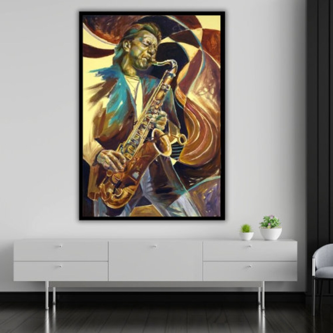 Expressive Jazz Saxophone Musician Portrait Abstract Oil Painting Art Poster - Image 4