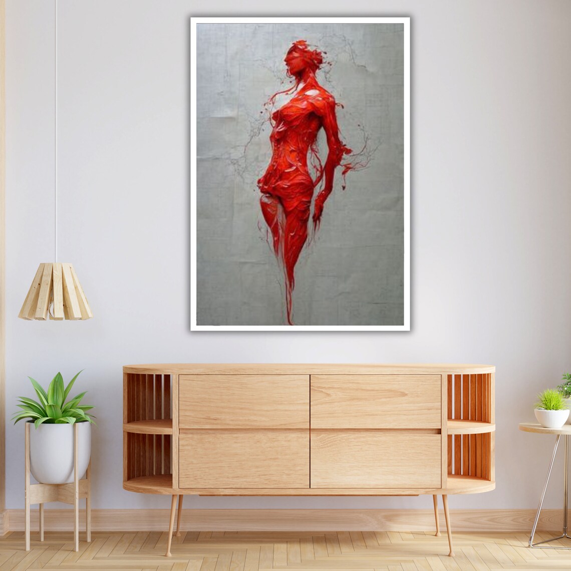 Woman Red Paint Splash Figure Profile Grey Background Expressive Art Print - Image 4