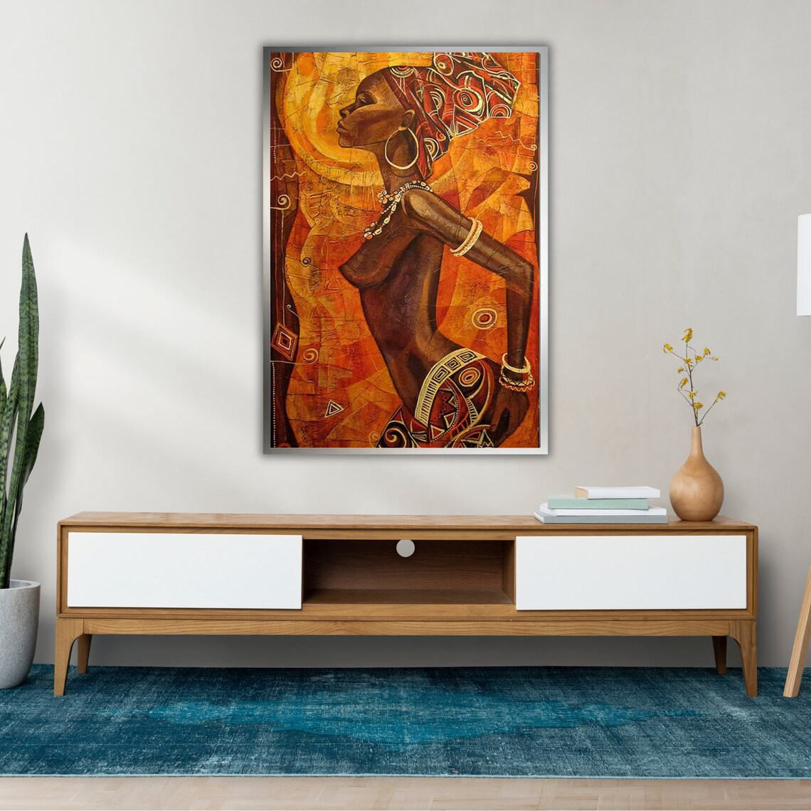 African Woman Portrait In Warm Orange Tones With Headwrap Ethnic Wall Art - Image 2