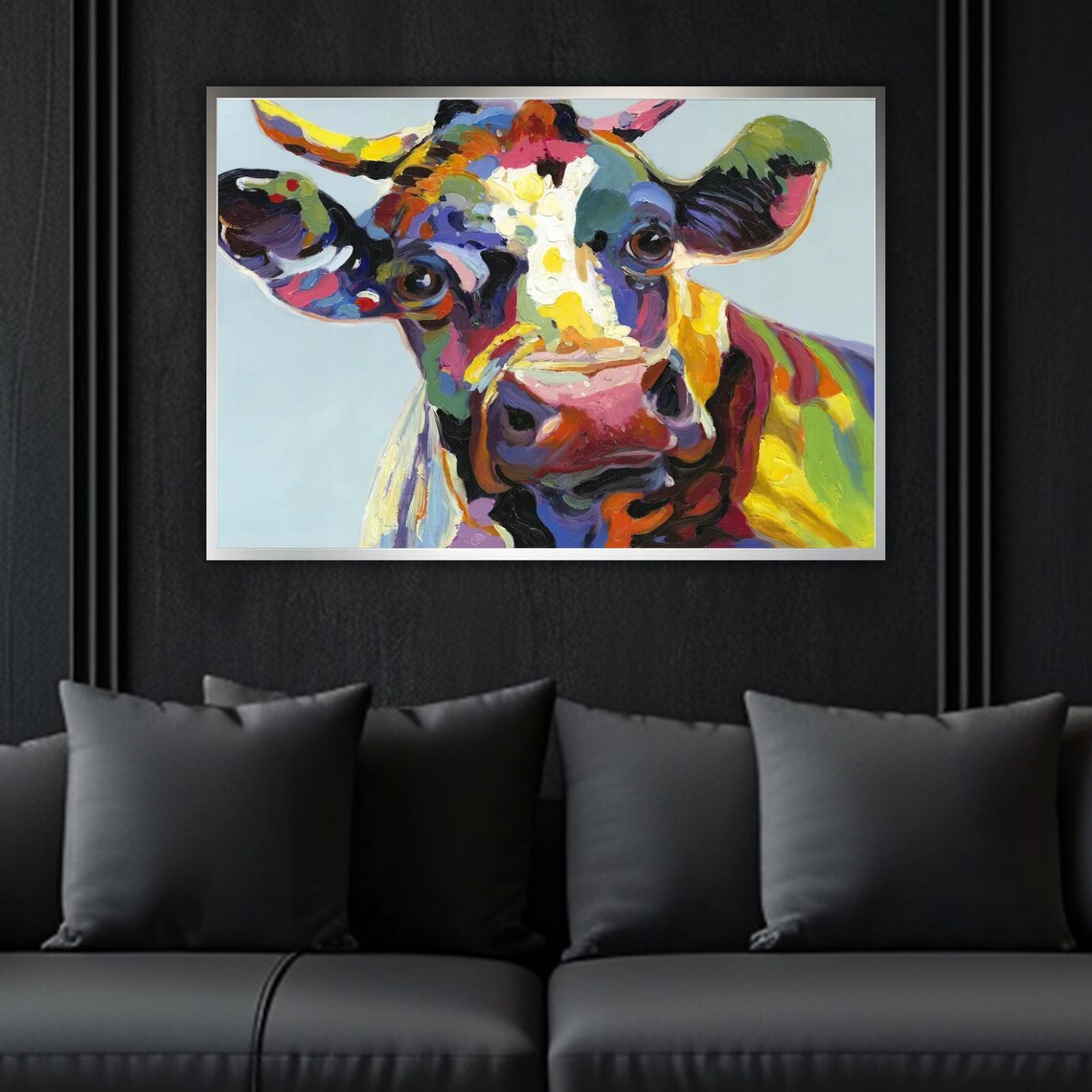 Colorful Pop Art Cow Face Abstract Vibrant Farm Animal Portrait Poster - Image 5