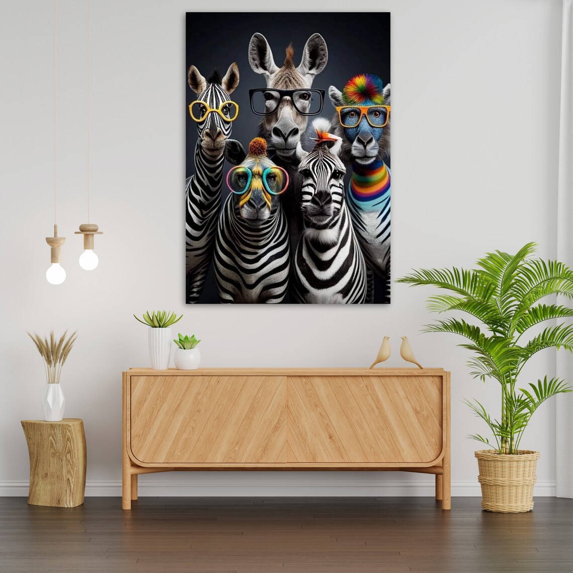 Funny Zebra Family Wearing Colorful Glasses Whimsical Animal Art Poster - Image 3