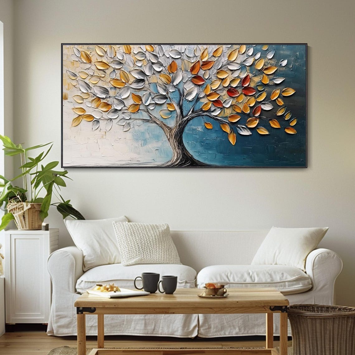 Gold Silver Tree of Life Teal Background Textured Elegant Wall Art - Image 3