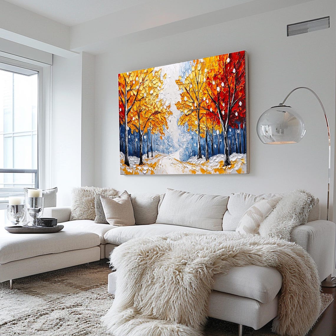 Autumn Birch Trees Fiery Fall Foliage Snowy Landscape Art Poster - Image 2
