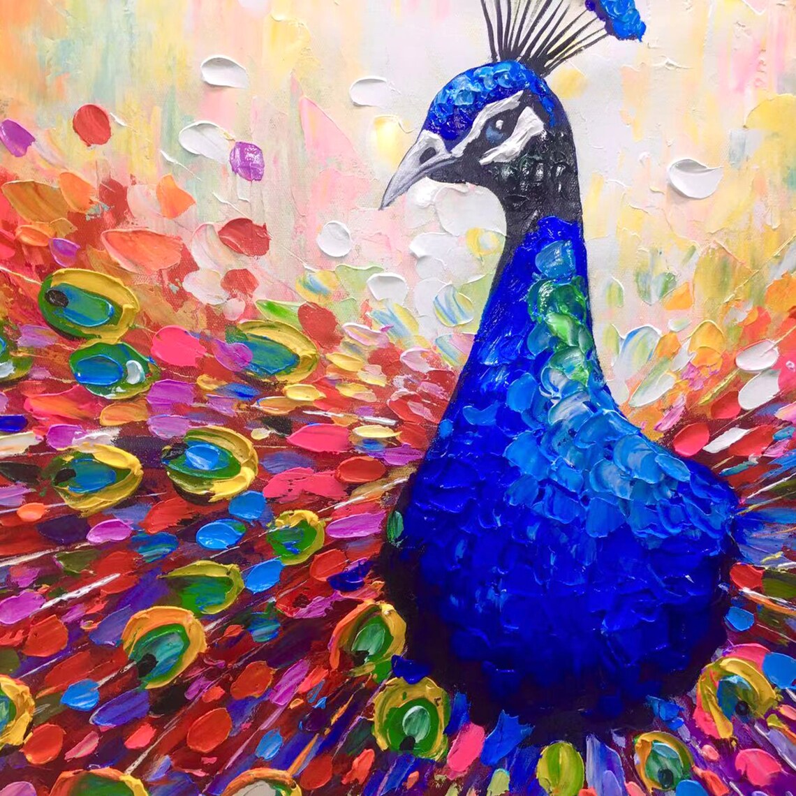 Peacock Hand Oil Painting, Boho Animal Art Print - Image 3