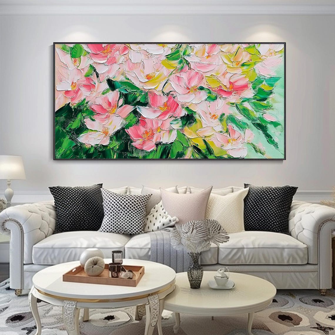 Pink Magnolia Blossoms Green Leaves Soft Impasto Floral Art Poster - Image 3