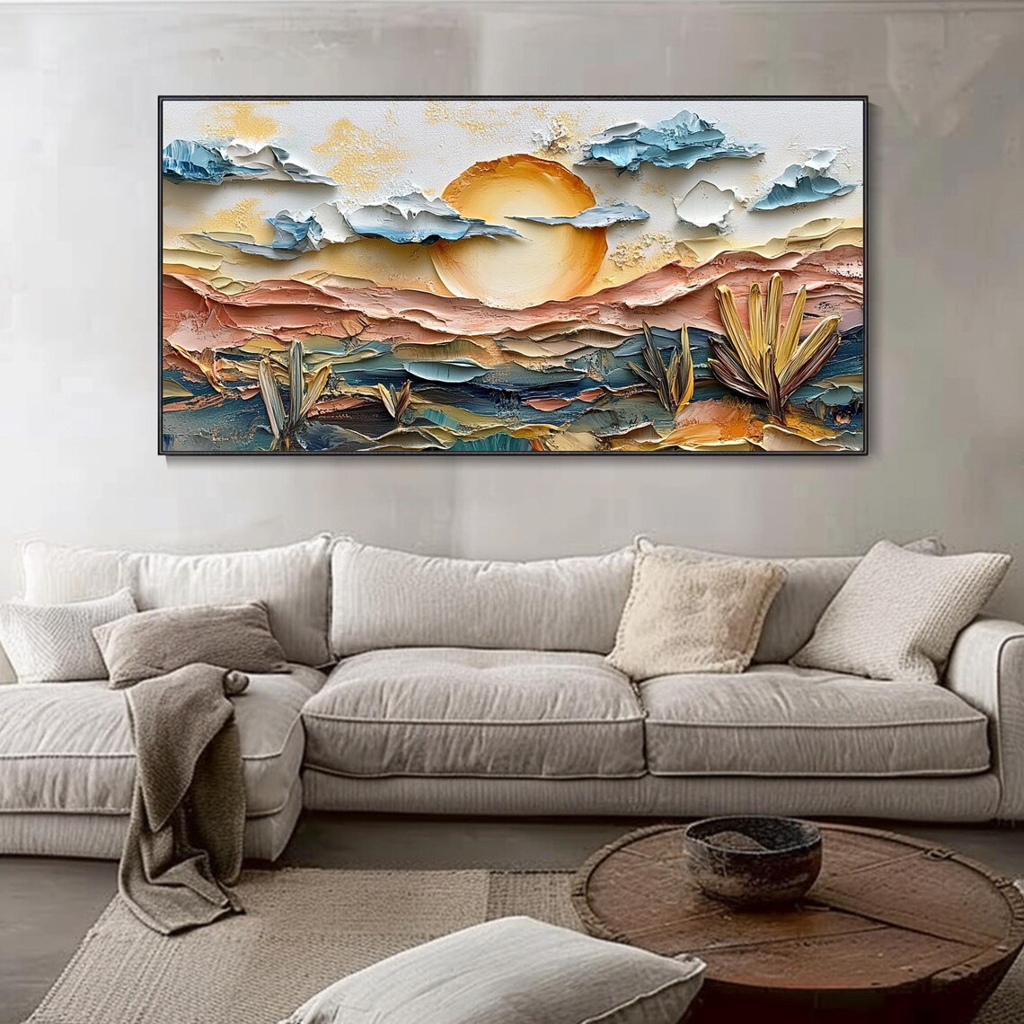 Desert Sunrise Sculpted Sun Agave Terracotta 3D Texture Art Poster - Image 4