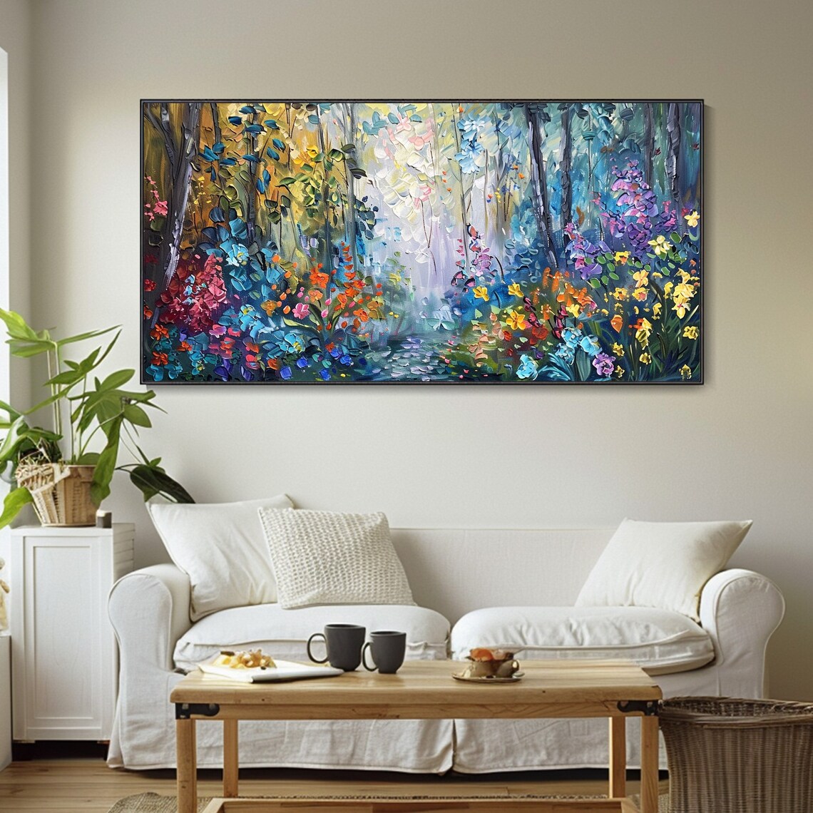 Colorful Forest Flower Oil Painting, Boho Art Print - Image 3