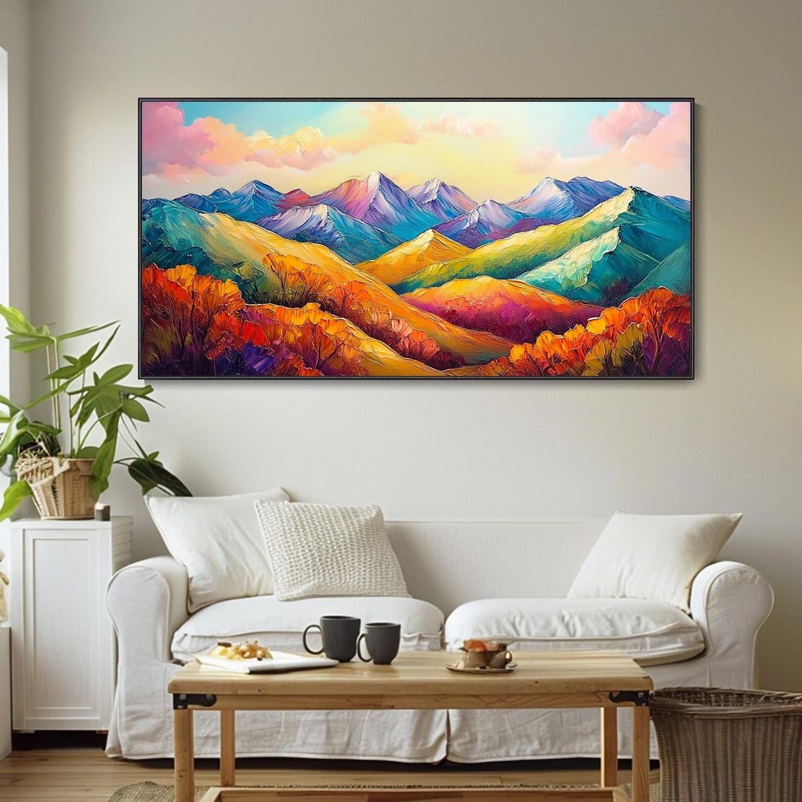 Colorful Mountain Range Sunrise Golden Hills Pink Clouds Art Poster - Image 5