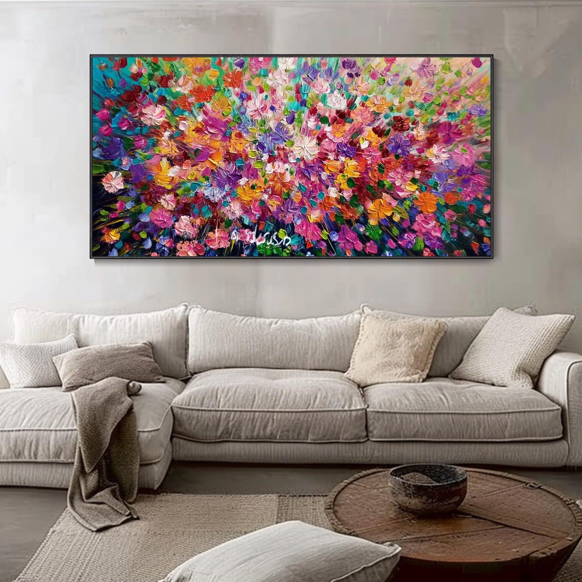 Colorful Wildflower Meadow Rainbow Impasto Joyful Modern Poster - Image 4