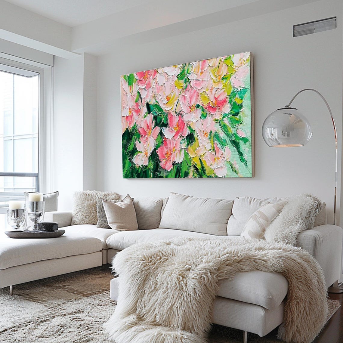 Pink Magnolia Blossoms Green Leaves Soft Impasto Floral Art Poster - Image 2