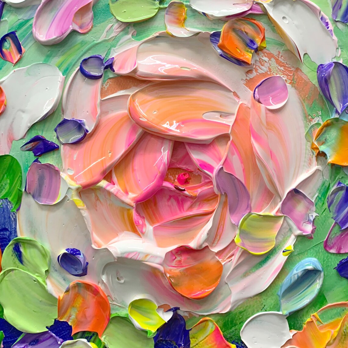 Boho Blooming Flowers Oil Painting Art Print - Image 2