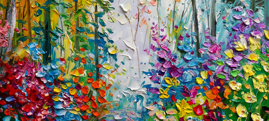 Colorful Forest Flower Oil Painting, Boho Art Print - Image 2