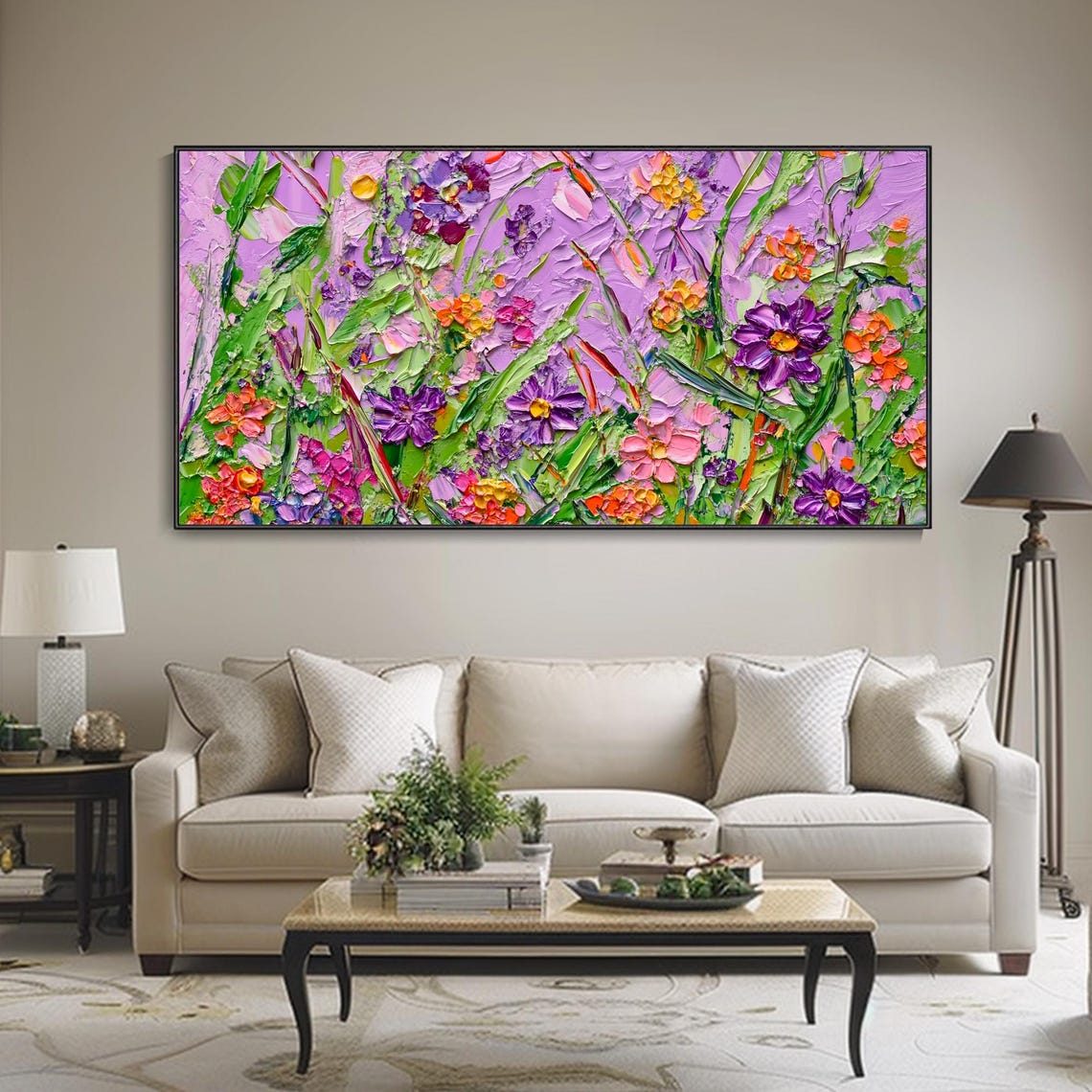 Purple Wildflower Field Lavender Background Textured Art Poster - Image 3