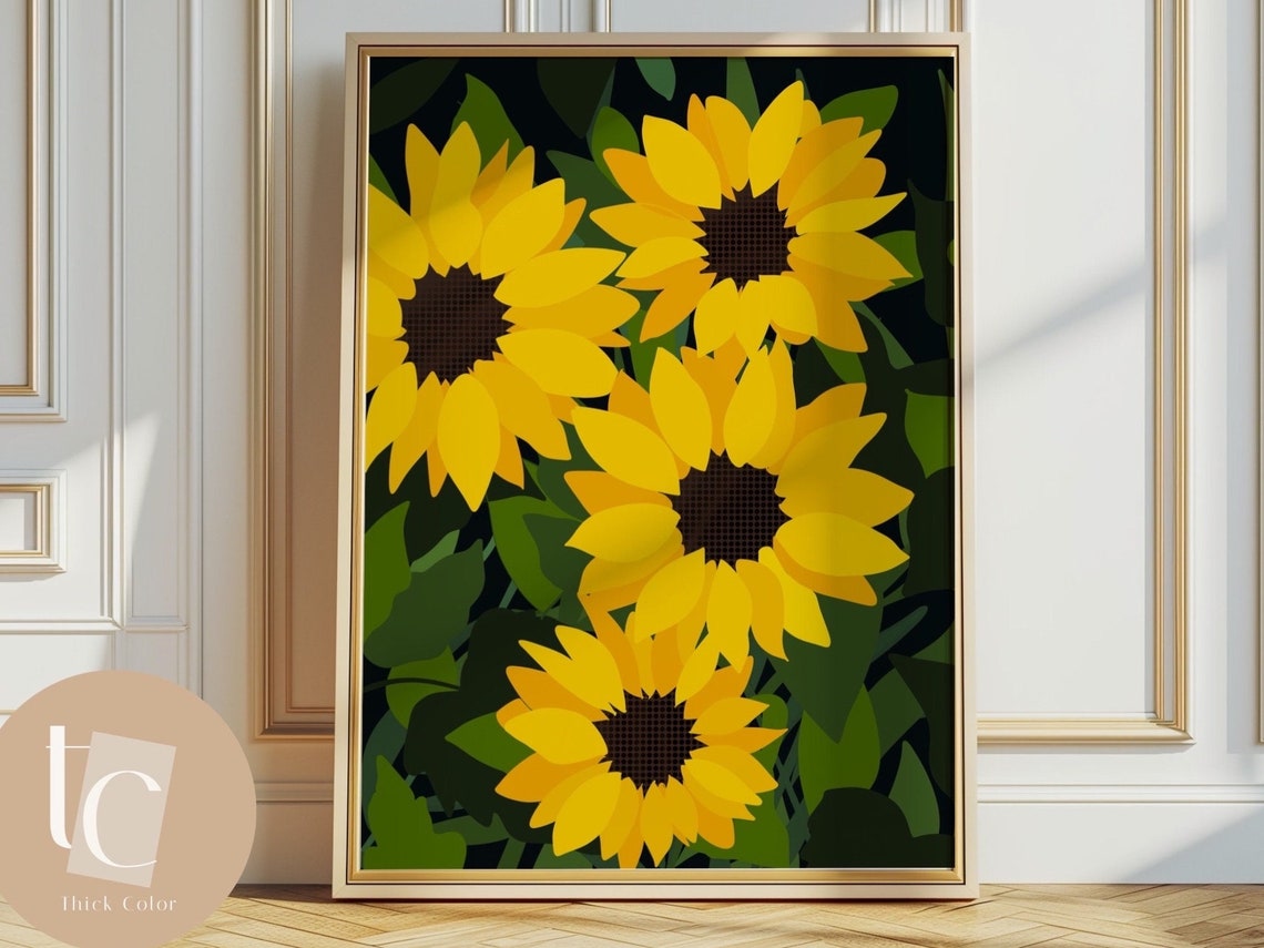 Bold Yellow Sunflower Blooms Vintage Botanical Flower Decor Poster